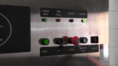 Pushing button on control panel for machine Stock Footage 155421238
