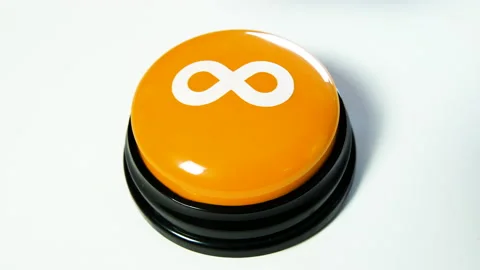 Pushing button with infinity math symbol. Free forever. Lemniscate. No limits. Stock Footage 142063733