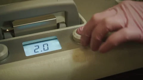 Pushing button lifting device. Hardware cosmetology. Medical equipment Close-up Stock-Footage 219722127