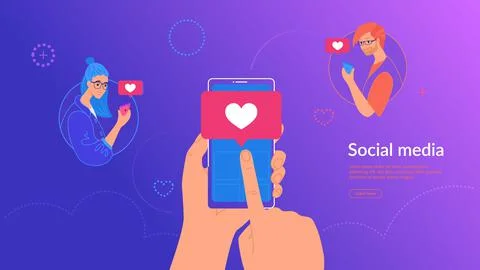 Pushing the like button for reposting and having more likes Stock Illustration