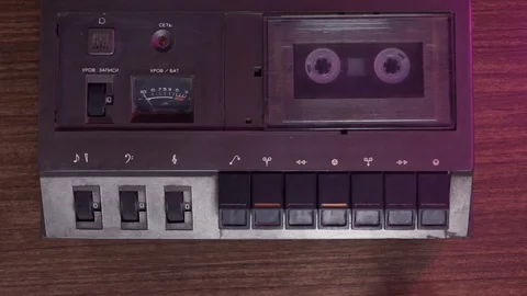 Pushing Button on a Tape Recorder, Play, Stop, Rec, ff, Rew. Close-up. Man Stock Footage 114019641
