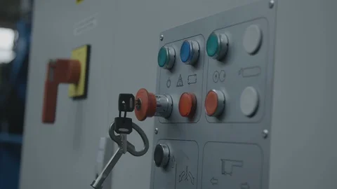 Pushing a button to turn machine on Stock Footage 95486561