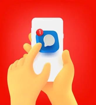 Pushing on a chat icon to read new message. purchases via mobile applicatio.. Stock Illustration