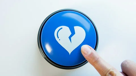 Pushing dislike button, broken heart symbol. Negative feedback on social media Stock Footage 142069593