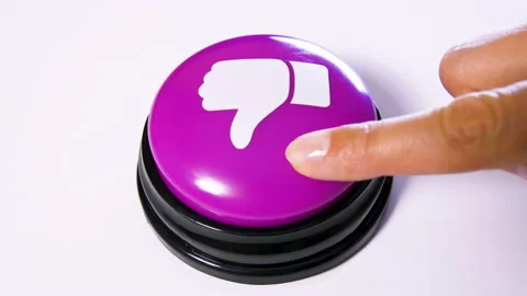 Pushing dislike button, thumbs down symbol. Bad reaction on post in social media Stock Footage 142061799