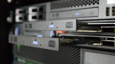 Pushing down CD or DVD tray on Computer Server Stock Footage 55172563
