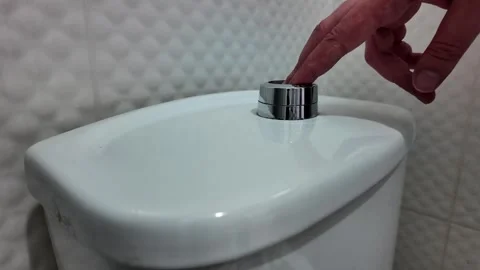 Pushing Dual Flush Button on Toilet Tank 動画素材 337624100