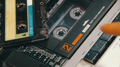 Pushing a Finger Play and Stop Button on a Two Decks Tape Recorder Stock Footage 62024153