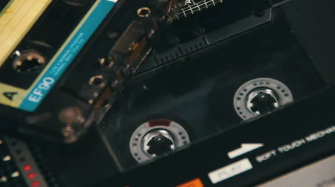 Pushing a Finger Play and Stop Button on a Two Decks Tape Recorder Stock Footage 62025302