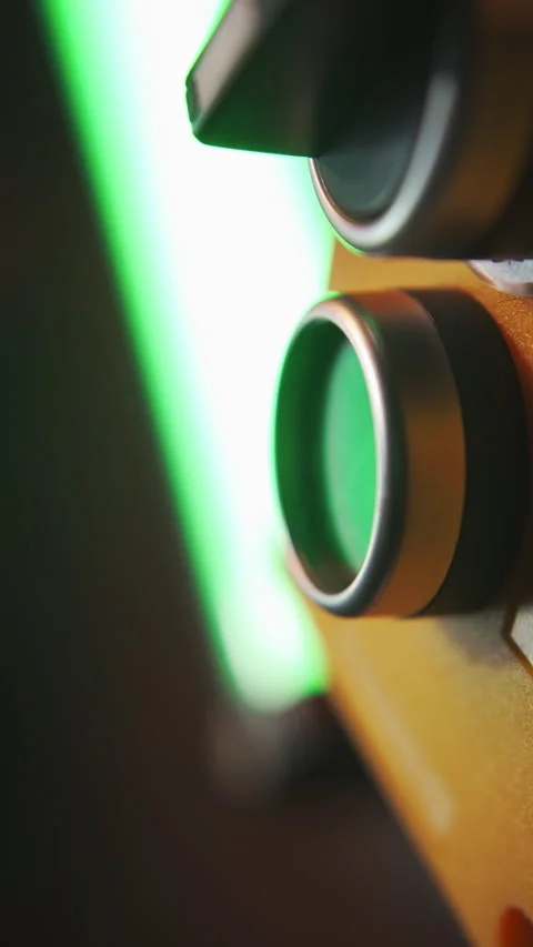 Pushing a green switch on control panel Stock Footage 286097878