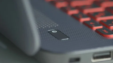 Pushing laptop power button Video stock 75331153