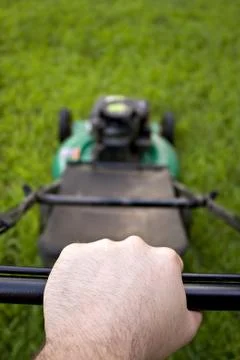 Pushing the Lawn Mower Stock Photos