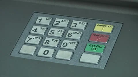 Pushing number buttons on ATM, enter code. Stock Footage 8846348