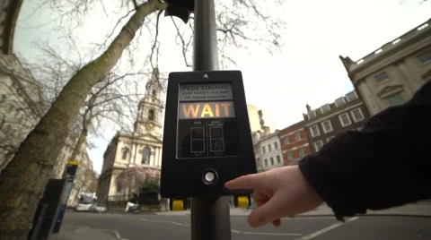 Pushing the pedestrian walking sign Stock Footage 61114396