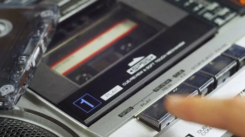 Pushing Play and Stop Button on the Vintage Audio Cassette Player Stock Footage