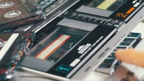 Pushing Play and Stop Button on the Vintage Tape Recorder Stock Footage 74709832