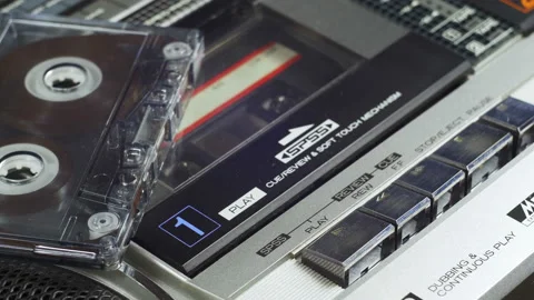 Pushing Play and Stop Button on the Vintage Audio Cassette Player Stock Footage 106416333