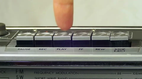 Pushing Play, Stop, Rec, Forward, Rewind Button on a Vintage Tape Recorder. Stock Footage