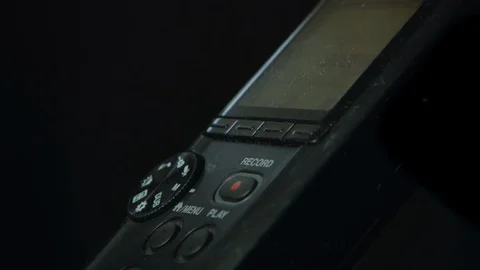 Pushing Record Button on a Handy Digital Recorder. Close-up. Stock Footage 99943935