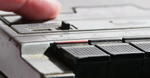 Pushing Record on Cassette Player with Cassette Tape, 4K Stock Footage 62834601