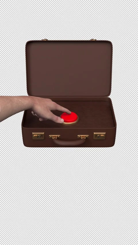 Pushing the red button in the briefcase – 3d render with alpha channel. Stock Footage 336885677