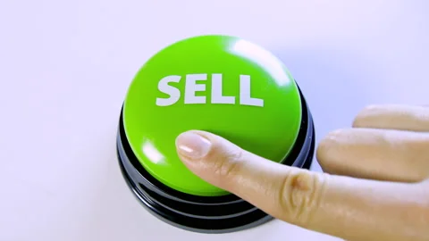 Pushing Sell button. Big sale, discount. Earn money: e-commerce, online shopping Stock Footage 140989084