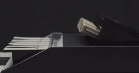 Pushing in tape button on retro audio cassette tape player recorder 스톡 동영상 121188688