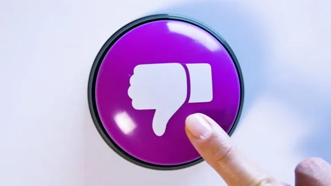 Pushing thumbs down symbol. Negative review, feedback, dislike on social media Stock-Footage 142064768