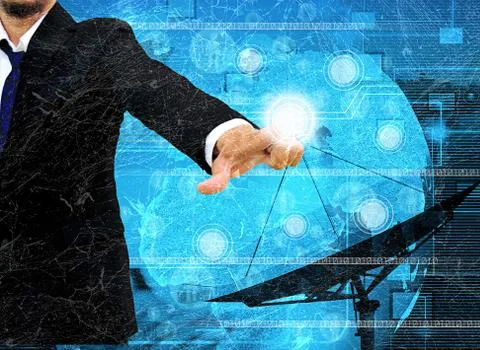 Pushing a touch screen interface in the old paper Stock Photos