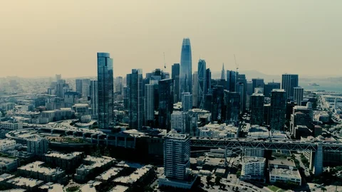 Pushing in on a vibrant, active city [San Francisco]. Bridge, Cars, Stock Footage 128807441