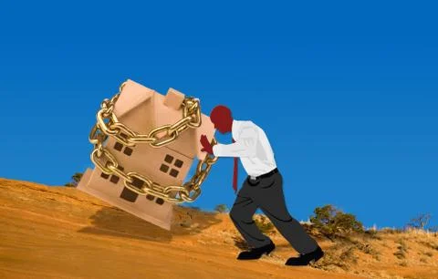 Pushing your home uphill. Illustrazione stock