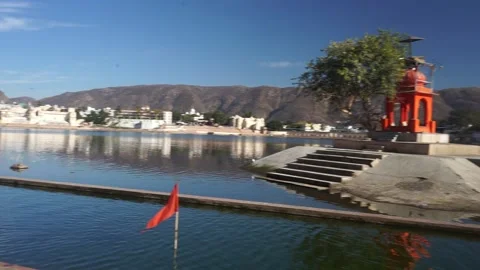 Pushkar Holy Lake and temples. Stock Footage 167892026