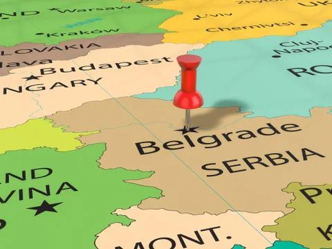 Pushpin on Belgrade map Stock Illustration