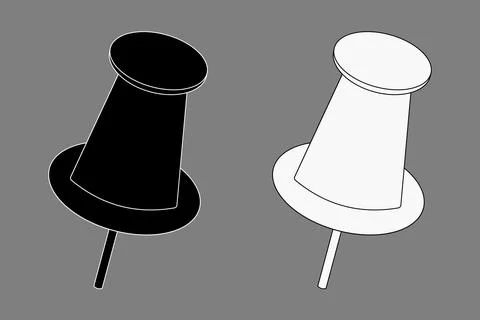 Pushpin black white outline vector Stock Illustration