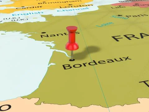 Pushpin on Bordeaux map Stock Illustration