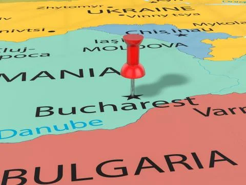 Pushpin on Bucharest map Stock Illustration