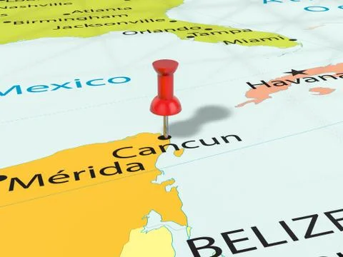 Pushpin on Cancun map Stock Illustration