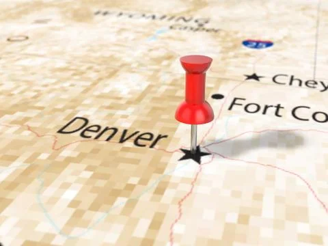 Pushpin on Denver map Stock Illustration