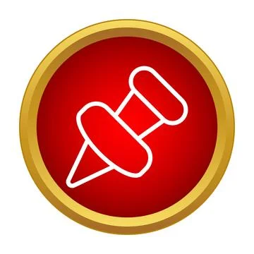 Pushpin icon in a red circle with a golden border 스톡 일러스트