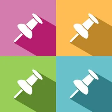 Pushpin icon with shade on colored background Stock Illustration