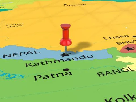 Pushpin on Kathmandu map Stock Illustration