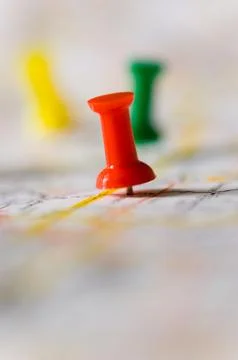 Pushpin on map Stock Photos