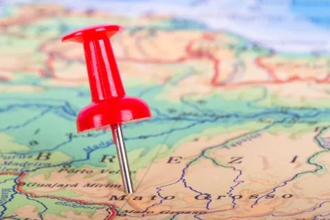 Pushpin on map Stock Photos