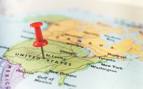 Pushpin marking the location on the USA map Stock Photos