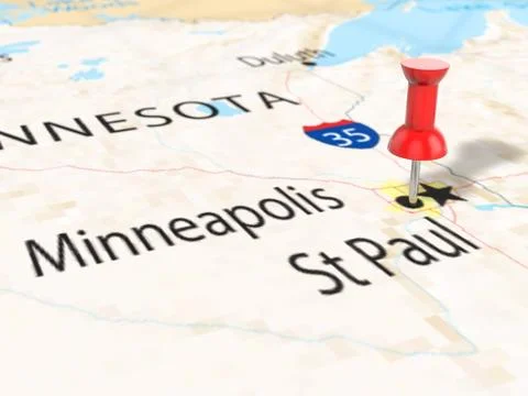 Pushpin on Minneapolis map 스톡 일러스트