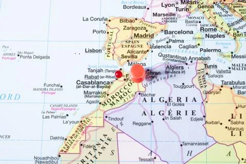 Pushpin on morocco Stock Photos