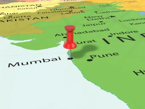 Pushpin on Mumbai map Stock Illustration