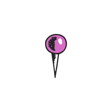 Pushpin needle pointer, hand drawn in sketch style. Pin map vector icon. Purple Stockillustratie