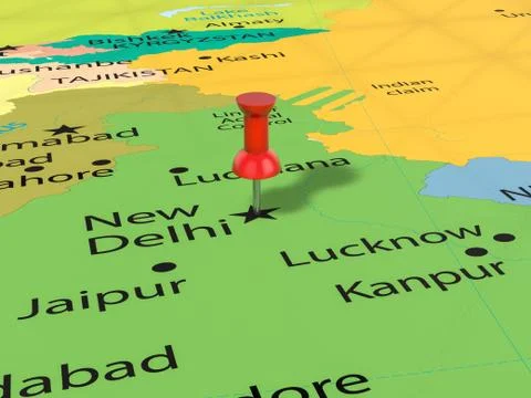 Pushpin on New Delhi map イラスト素材