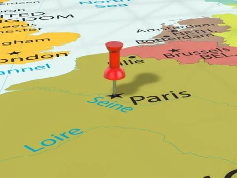Pushpin on Paris map Stock Illustration
